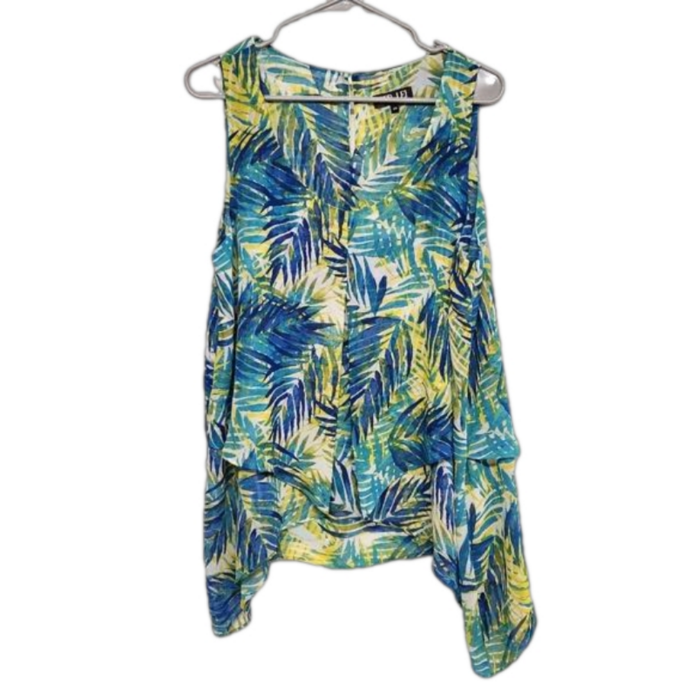 PER LEI sleeveless flowy top size 20 XL floral yellow blue
